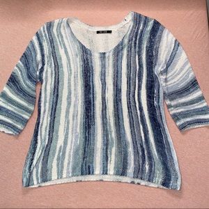 NIC+ZOE Blue Striped Knit Sweater Size L
